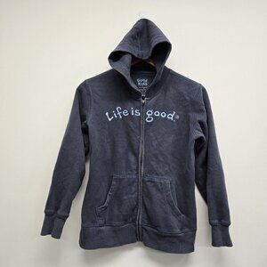 Good Kids Life Is Good Boys Size 10 Full Zip Hooded Sweatshirt Blue Embroidered